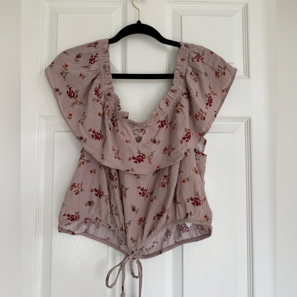 American Eagle Outfitters Off the Shoulder Dusty Pink Floral Blouse